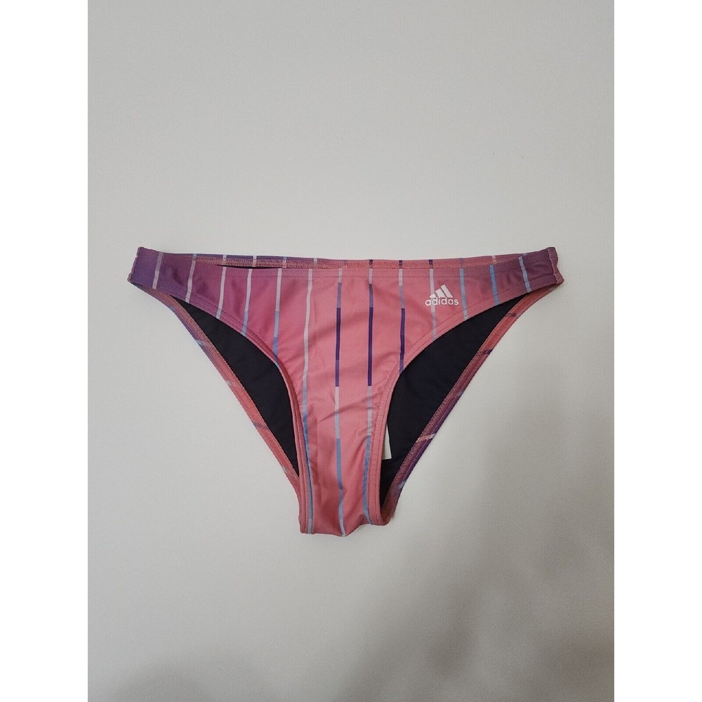 adidas Melbourne Printed Bikini BOTTOMS ONLY Womens M Pink Ombre Striped NEW